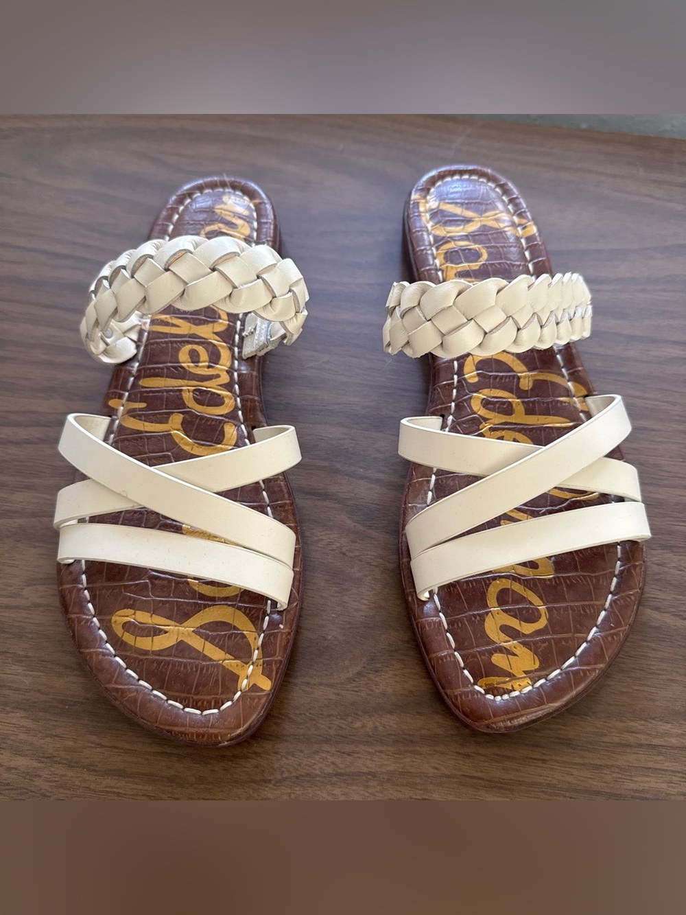 Sam Edelman Cream Braided & Crossover Strap Slide Sandals